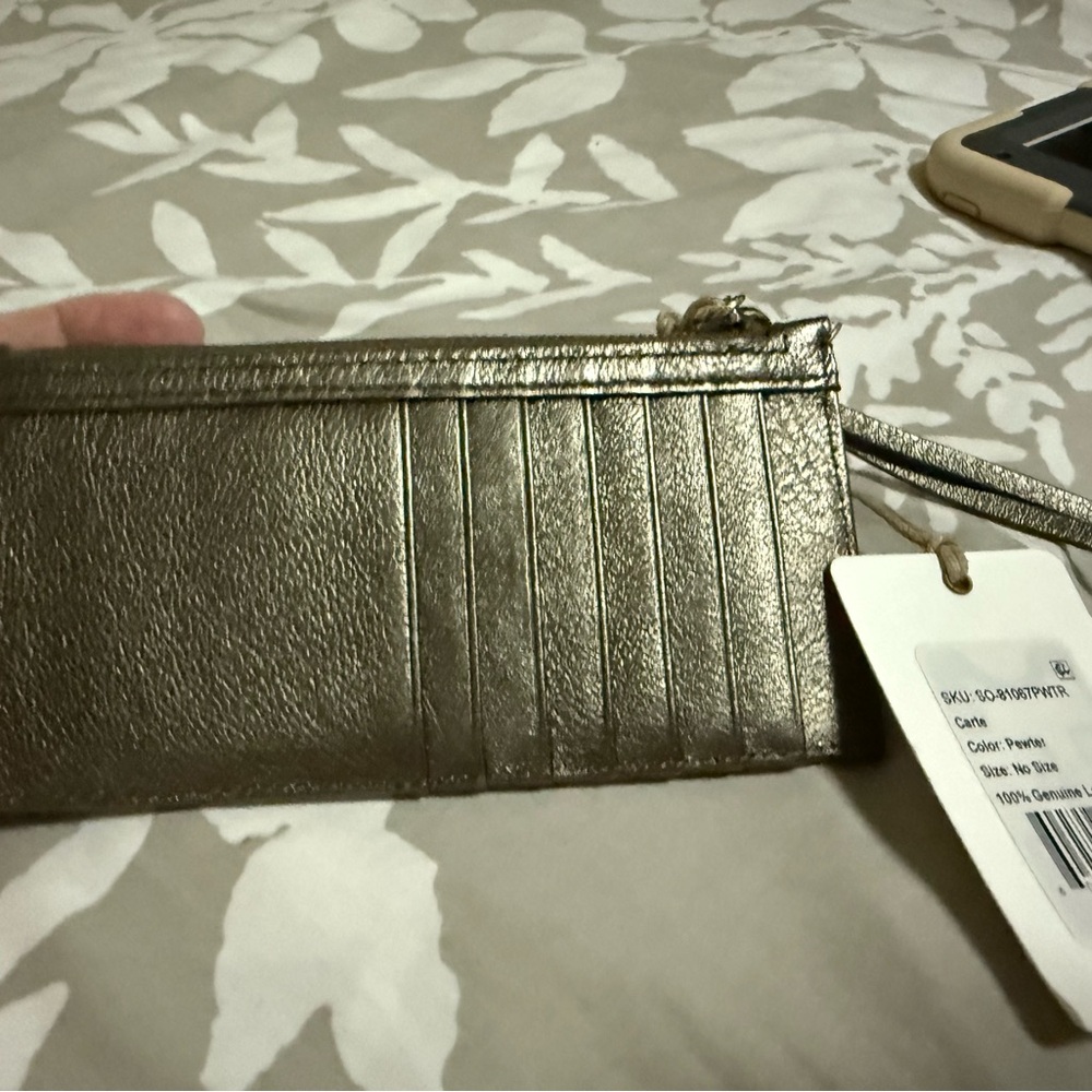 HOBO CARTE Leather Card Holder PEWTER NEW - Picture 3 of 5